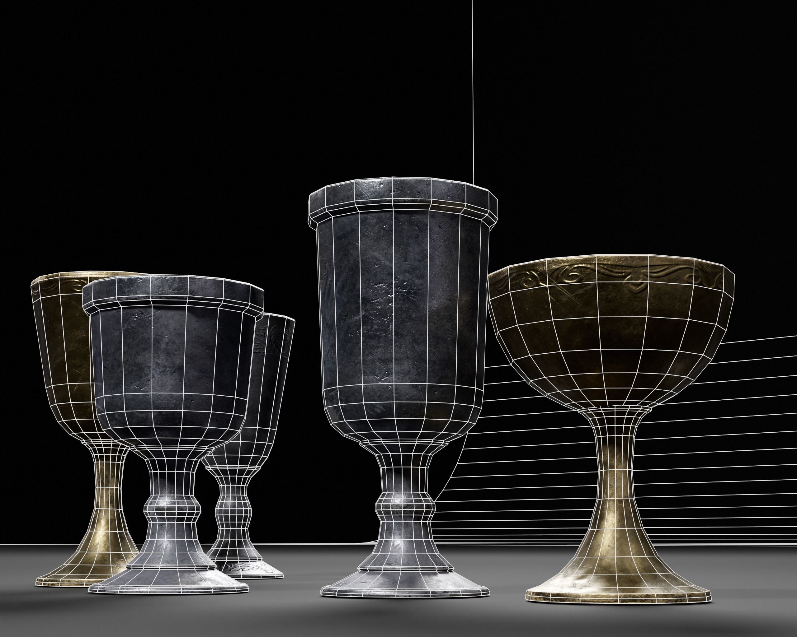 Medieval Pewter Goblets  Low-poly 3D model_15