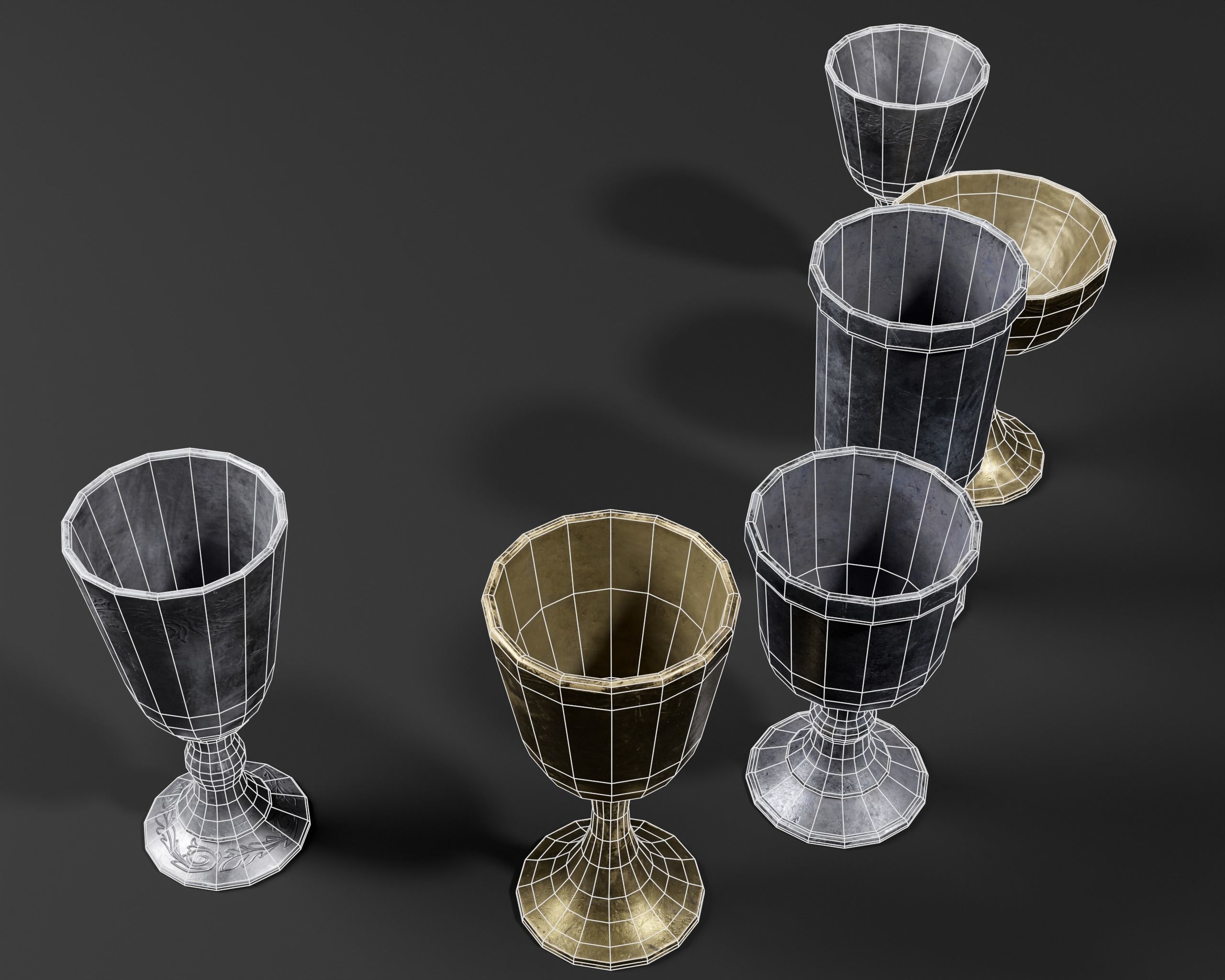 Medieval Pewter Goblets  Low-poly 3D model_13