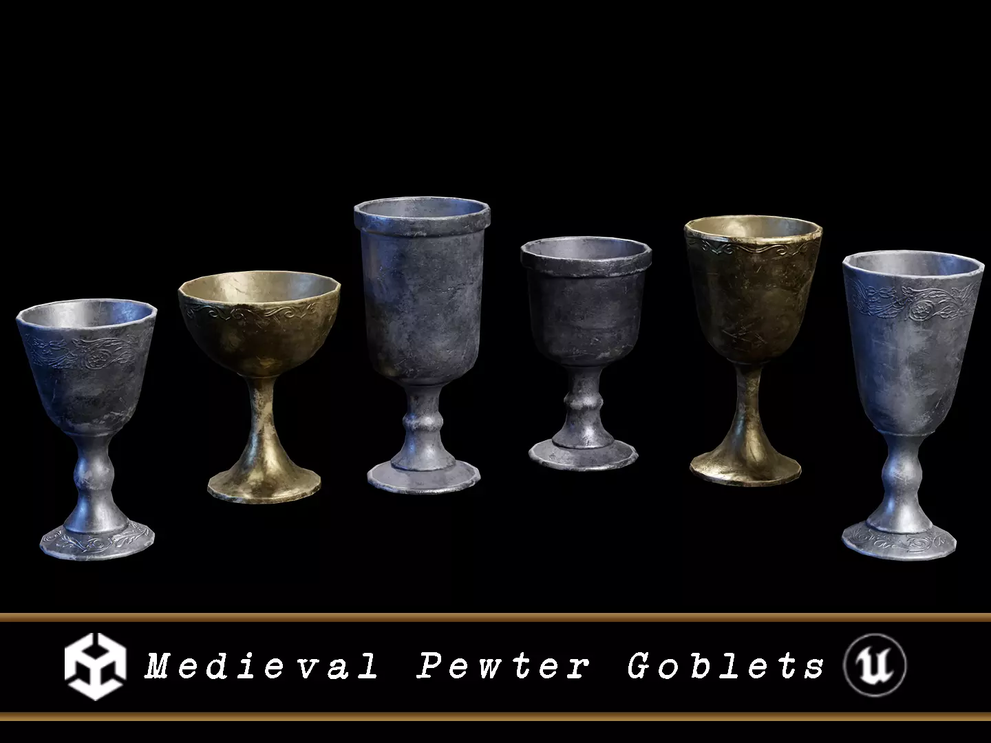 Medieval Pewter Goblets  Low-poly 3D model_0