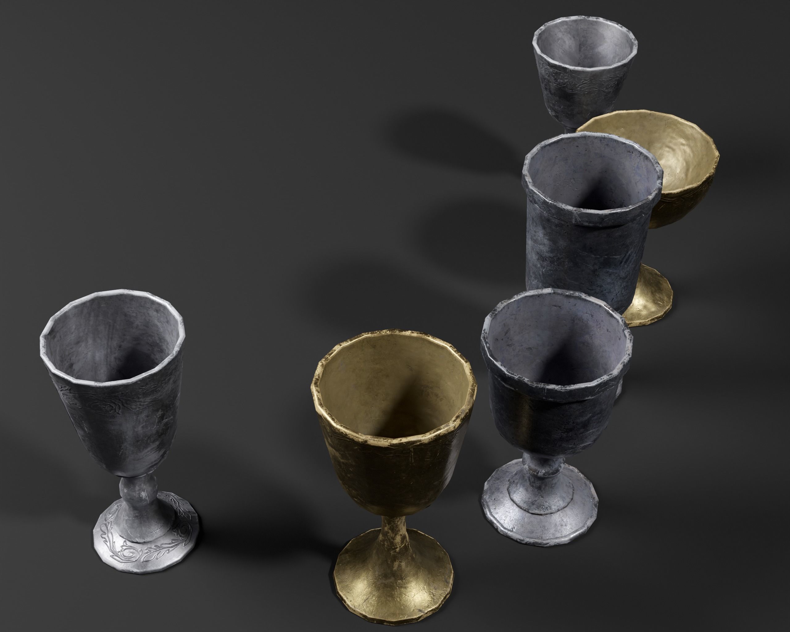 Medieval Pewter Goblets  Low-poly 3D model_12