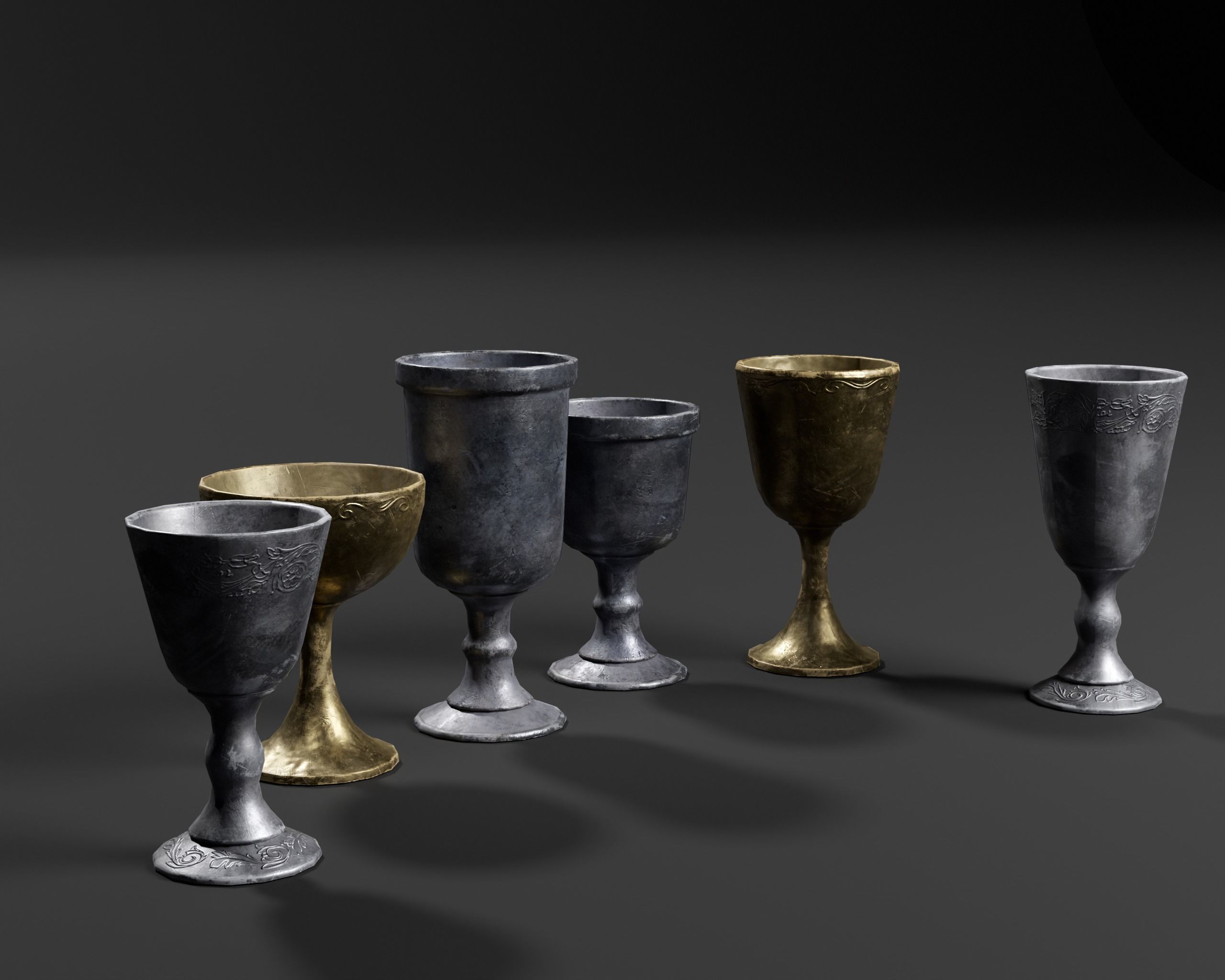 Medieval Pewter Goblets  Low-poly 3D model_8