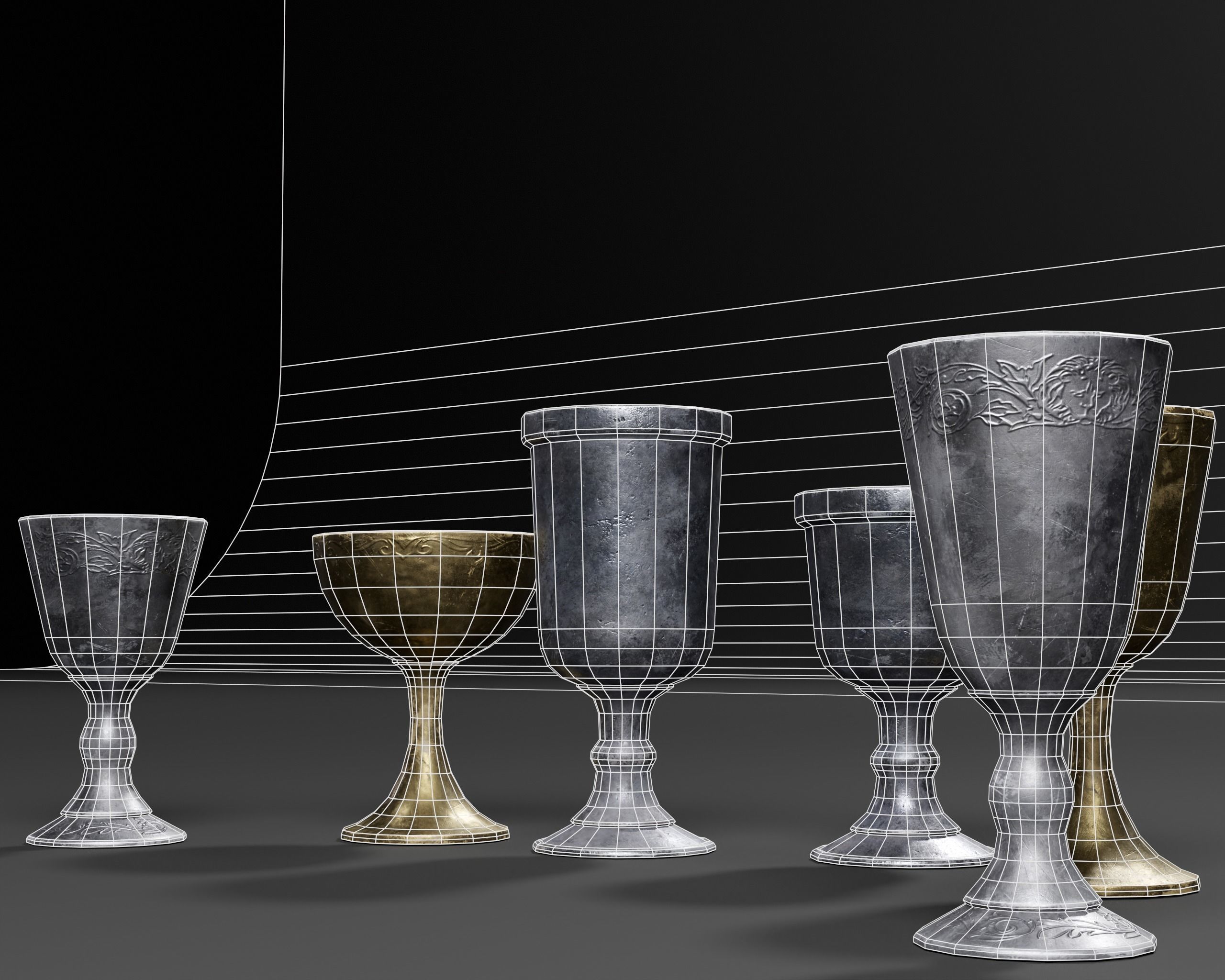Medieval Pewter Goblets  Low-poly 3D model_17