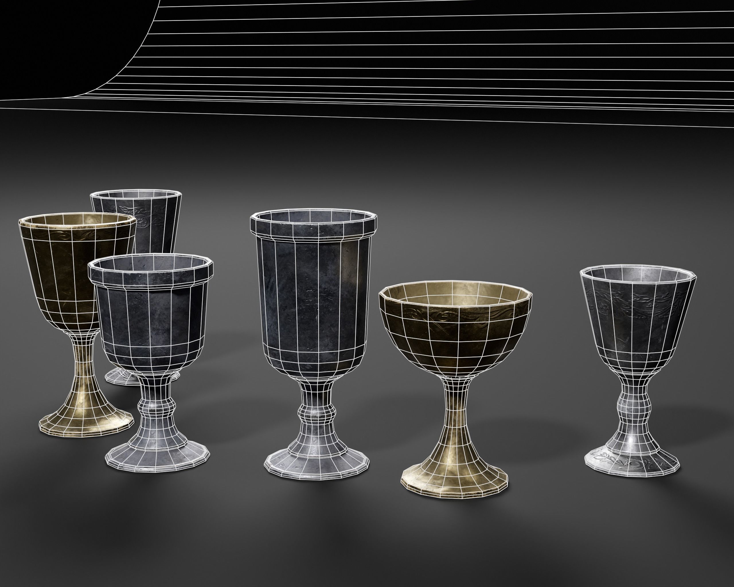 Medieval Pewter Goblets  Low-poly 3D model_11
