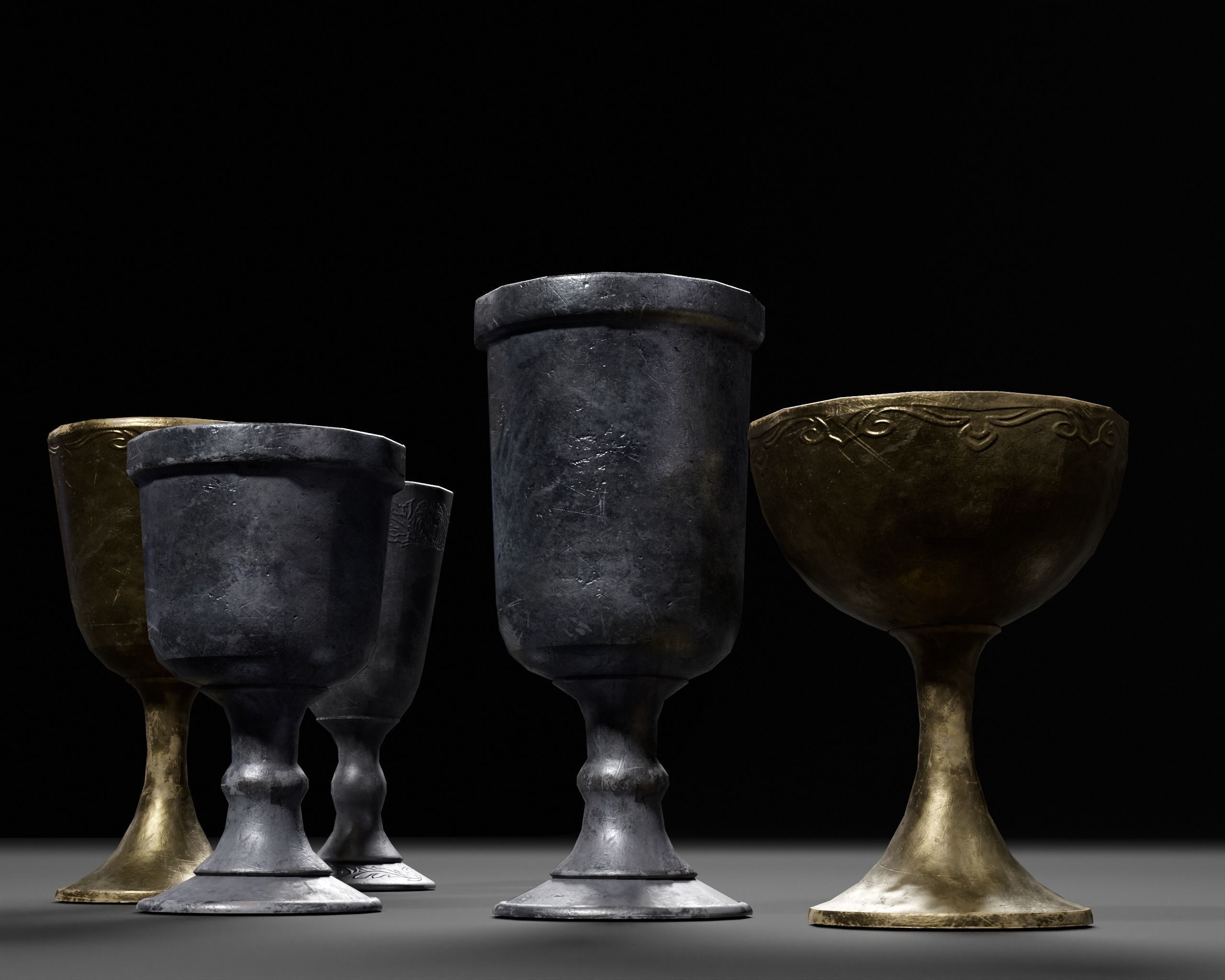 Medieval Pewter Goblets  Low-poly 3D model_14
