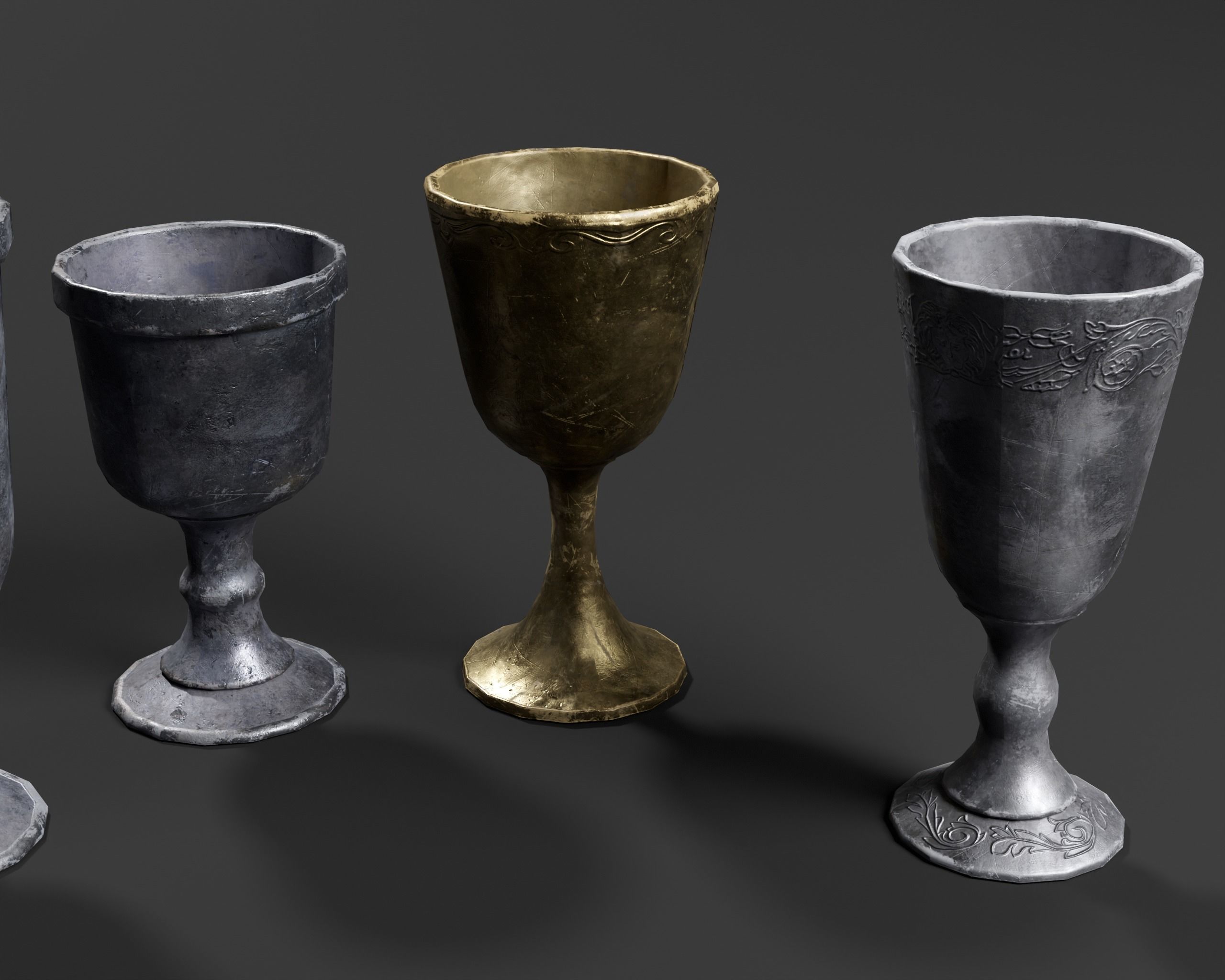 Medieval Pewter Goblets  Low-poly 3D model_6
