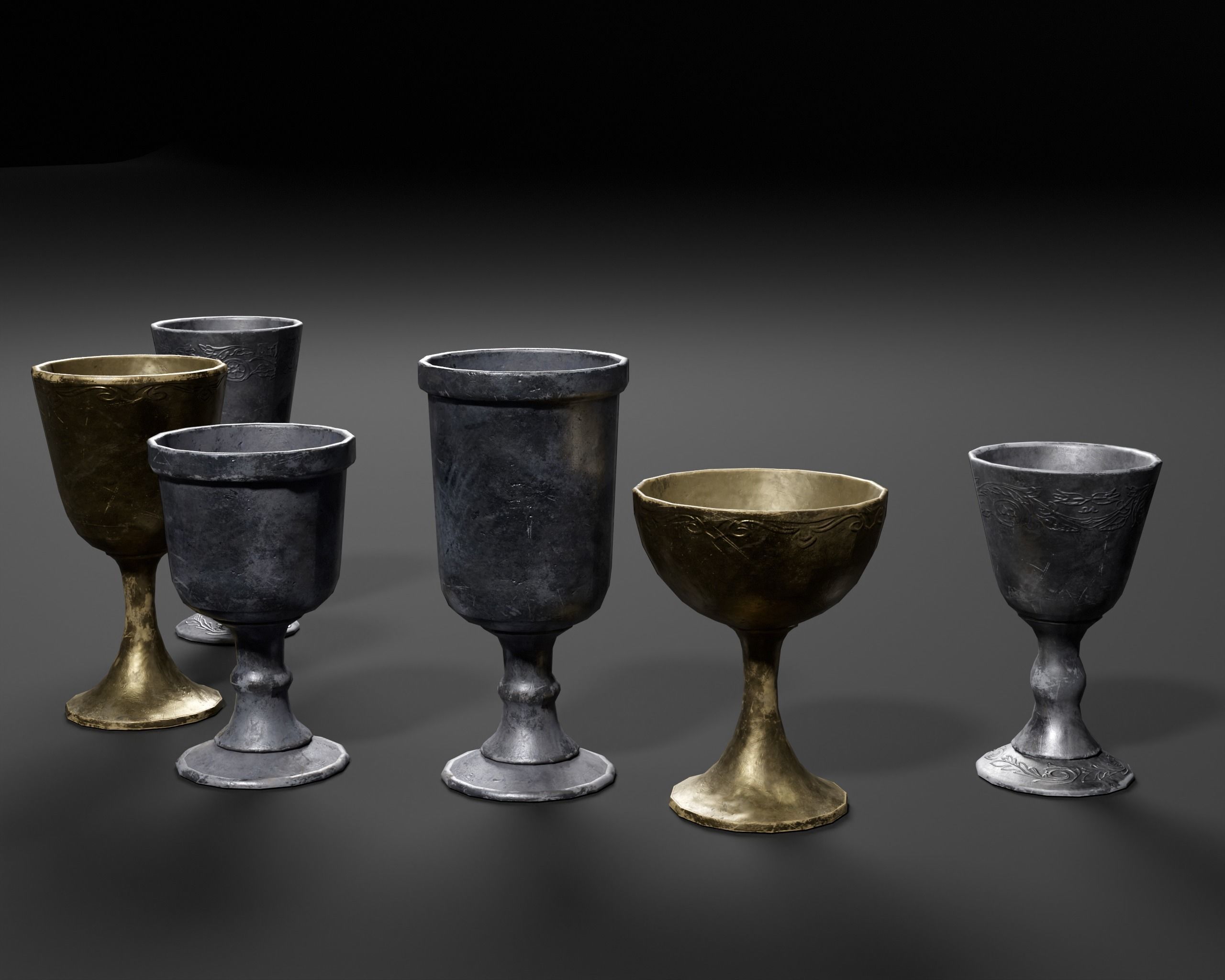 Medieval Pewter Goblets  Low-poly 3D model_10