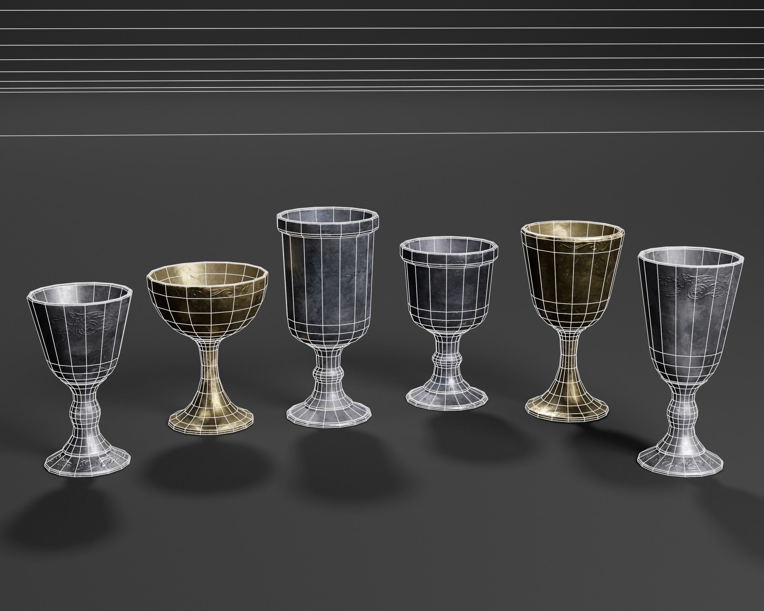 Medieval Pewter Goblets  Low-poly 3D model_3