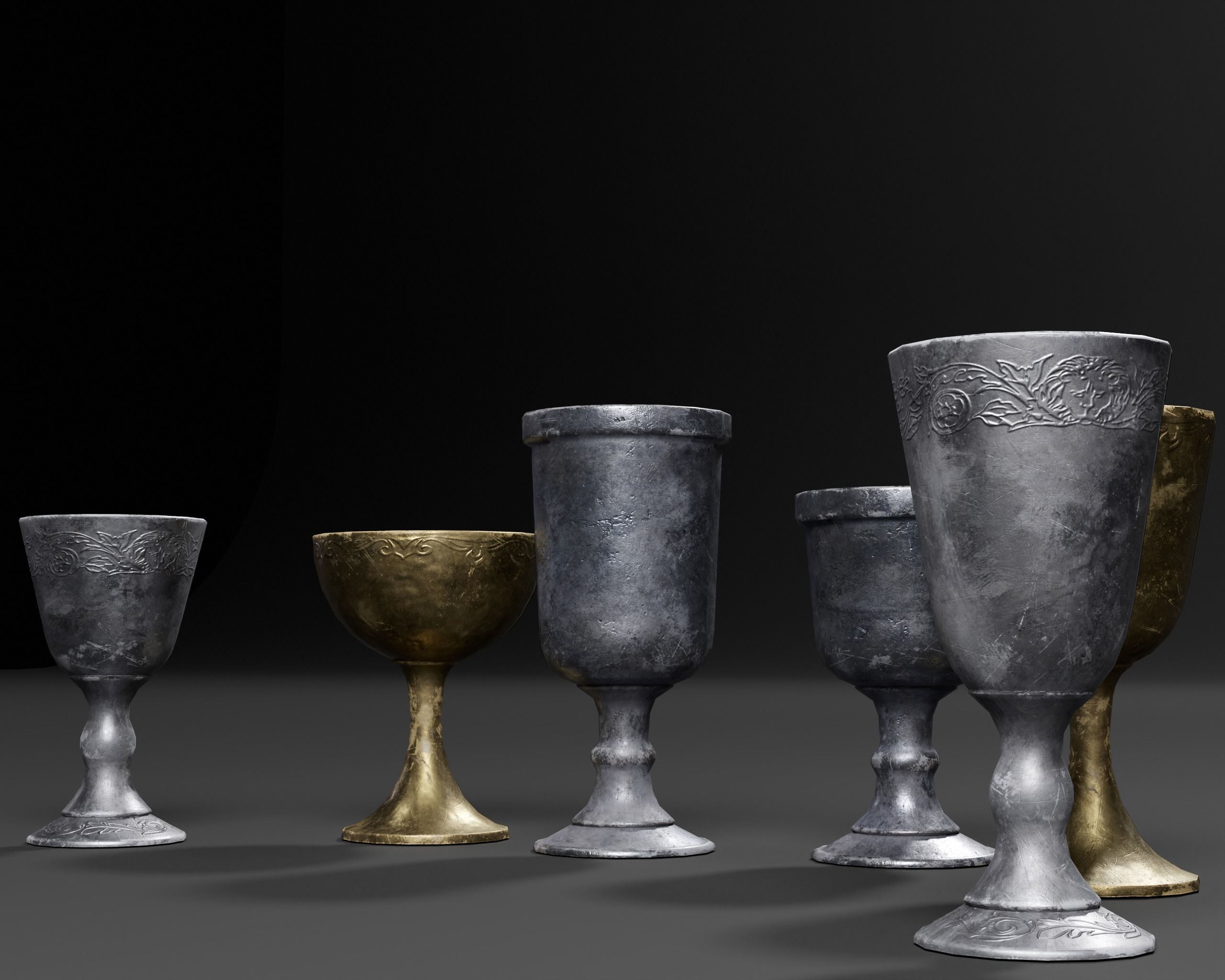 Medieval Pewter Goblets  Low-poly 3D model_16
