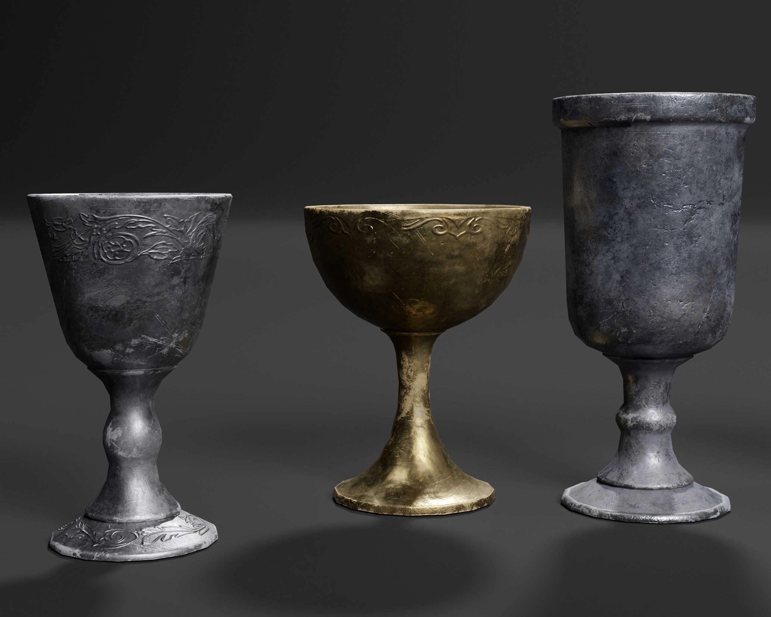 Medieval Pewter Goblets  Low-poly 3D model_4