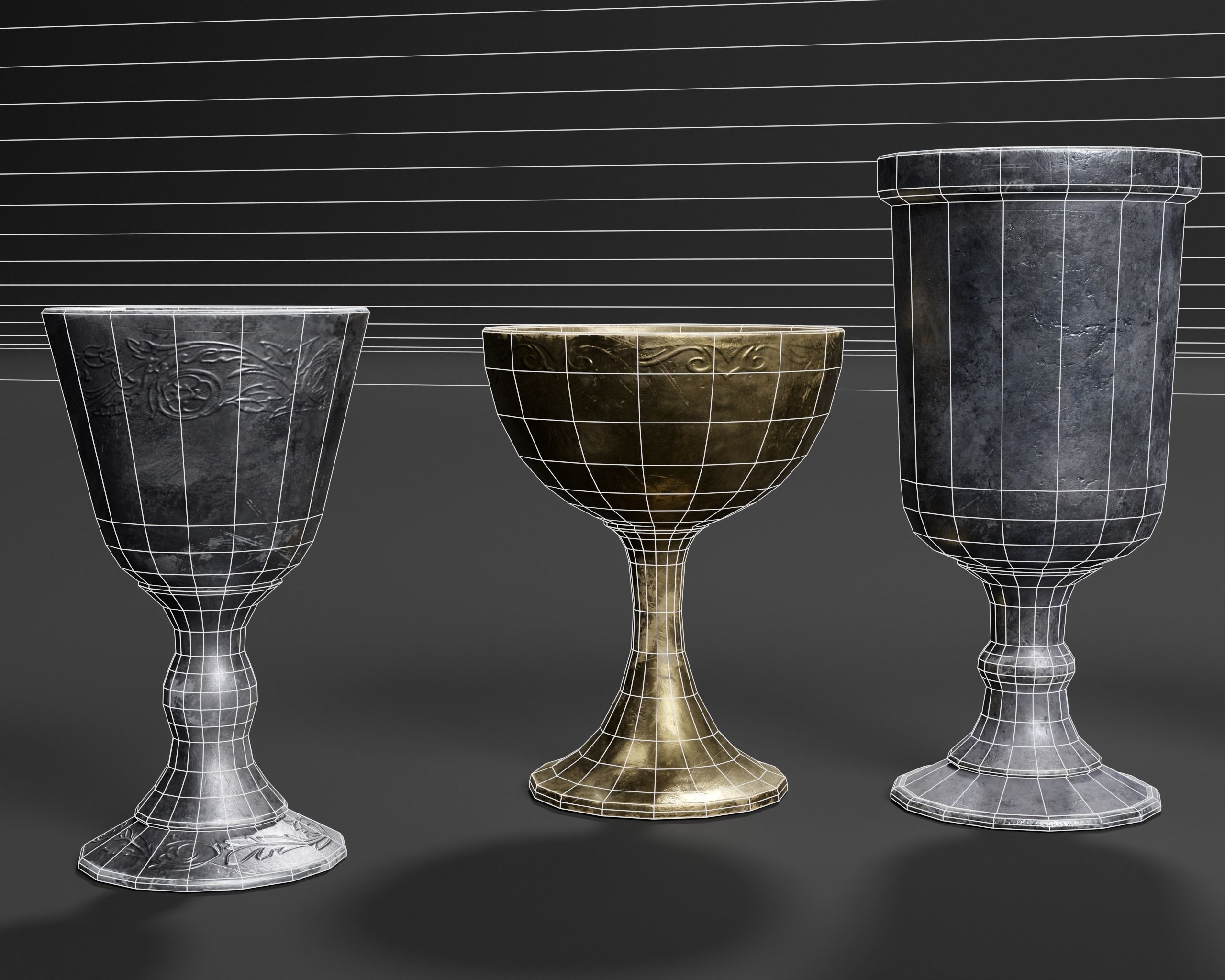 Medieval Pewter Goblets  Low-poly 3D model_5