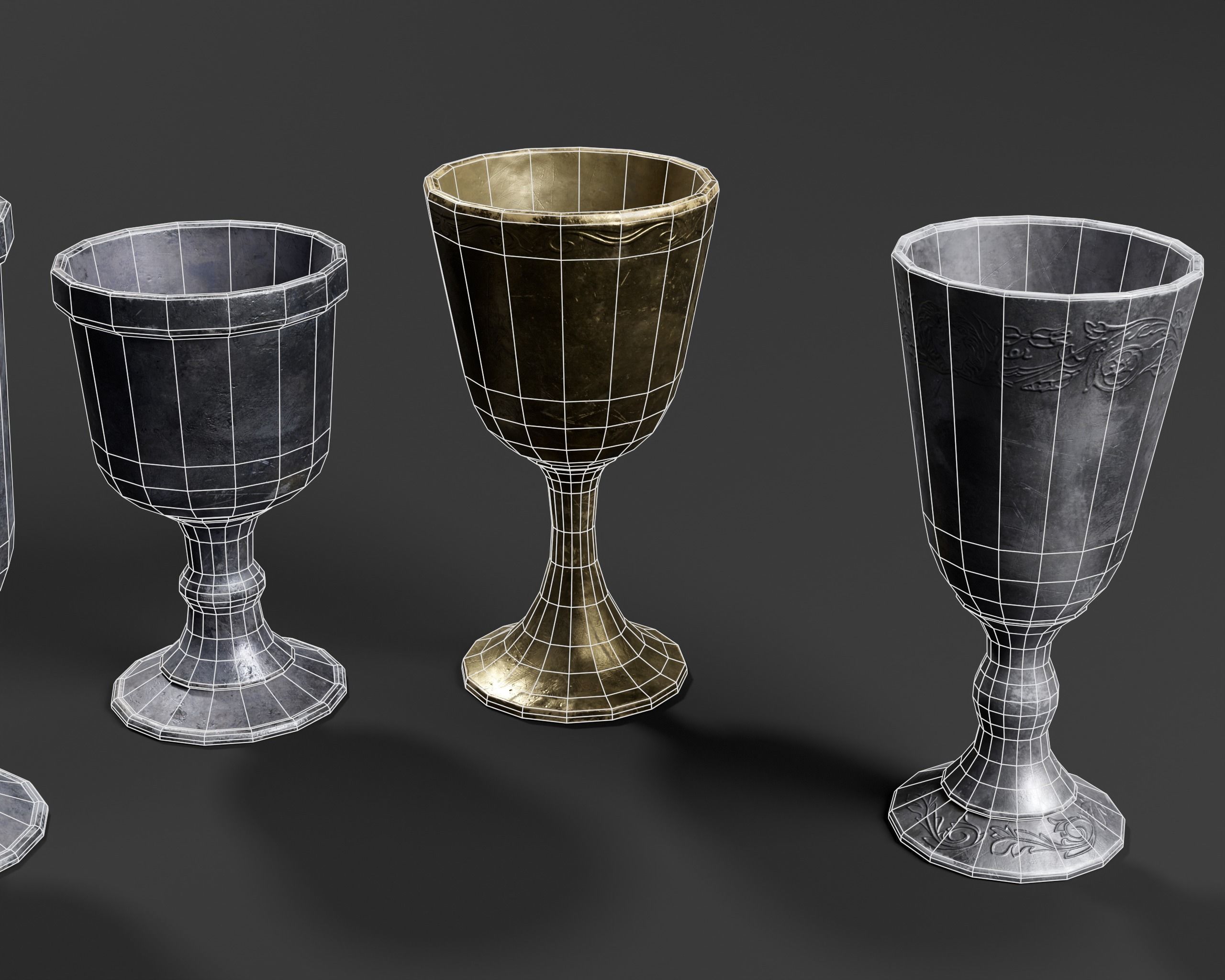 Medieval Pewter Goblets  Low-poly 3D model_7