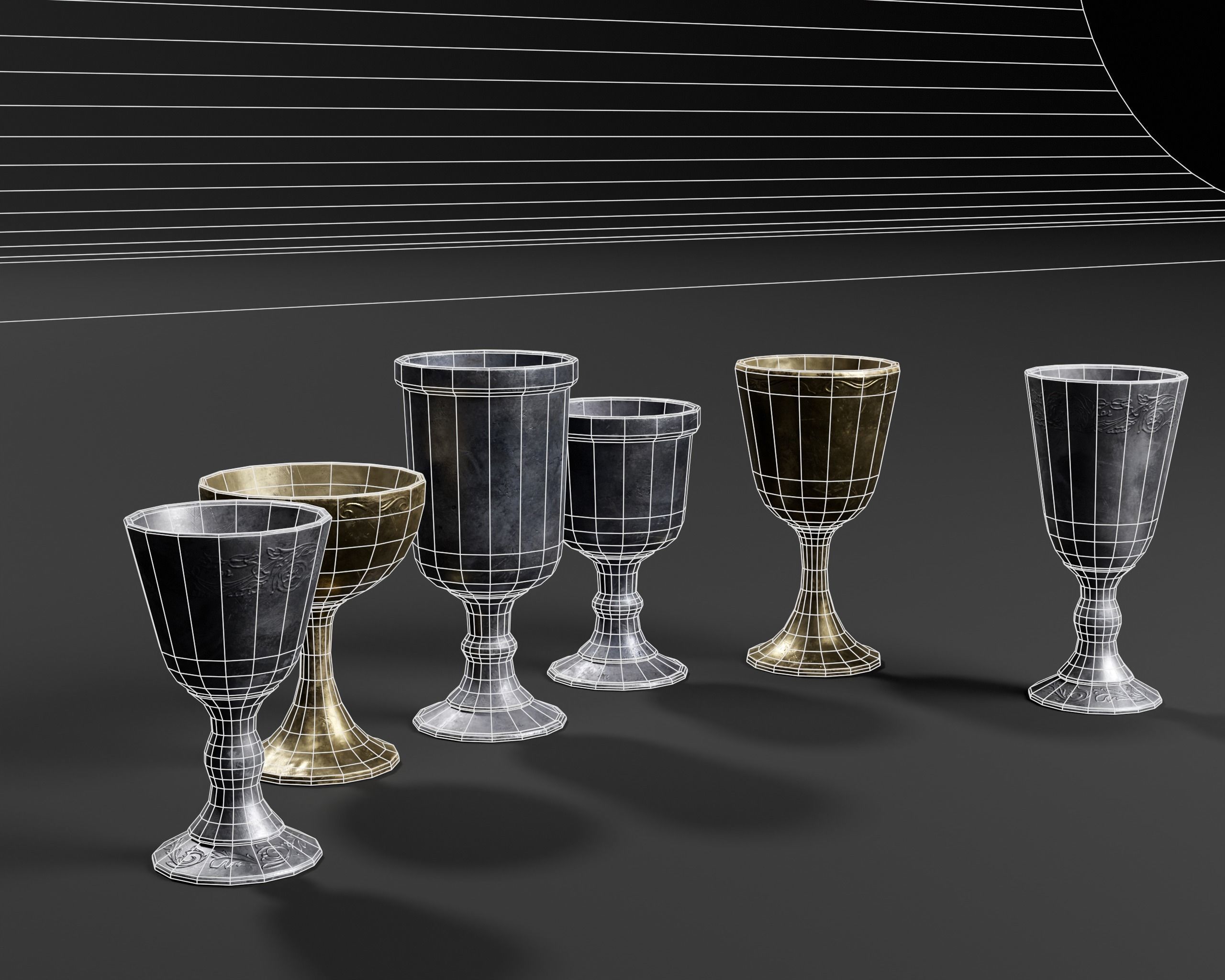 Medieval Pewter Goblets  Low-poly 3D model_9