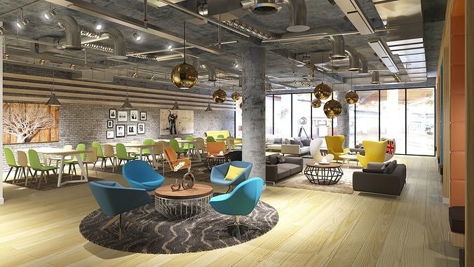 00108-Co-working Lounge Area Design  Low-poly 3D model