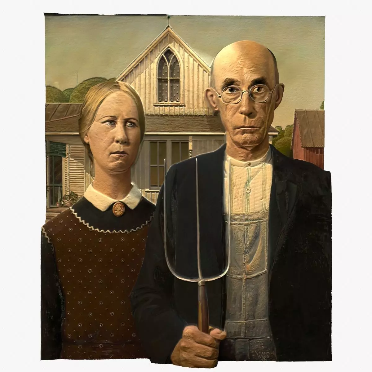 AMERICAN GOTHIC - GRANT WOOD BAS-RELIEF 3D print model