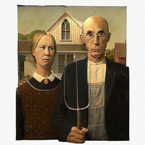 AMERICAN GOTHIC - GRANT WOOD BAS-RELIEF 3D print model