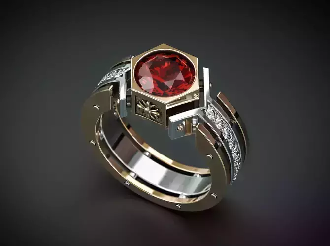 MEN S RING WITH A LARGE STONE 1 Printable Model