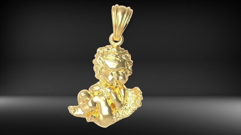 Vintage Cherub Baby Angel Heaven Wings Necklace Jewelry 3D print model_10