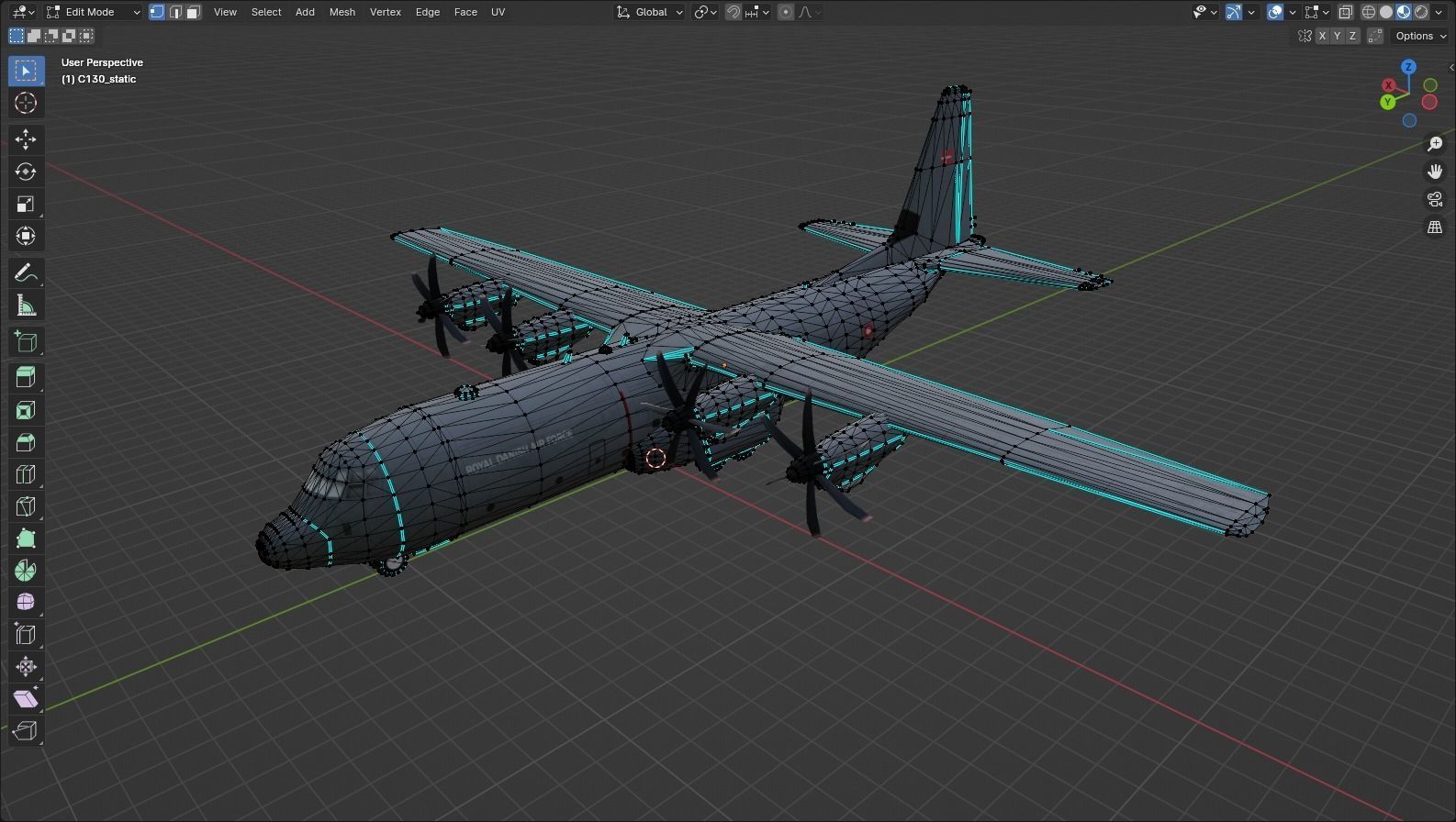Lockheed C-130J-30 Static RDAF and template Low-poly 3D model_14