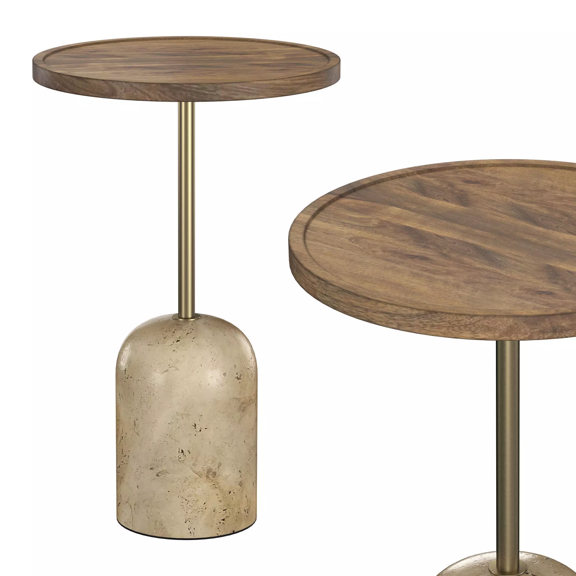 Mango Wood Pedestal Side Table 3D model_0
