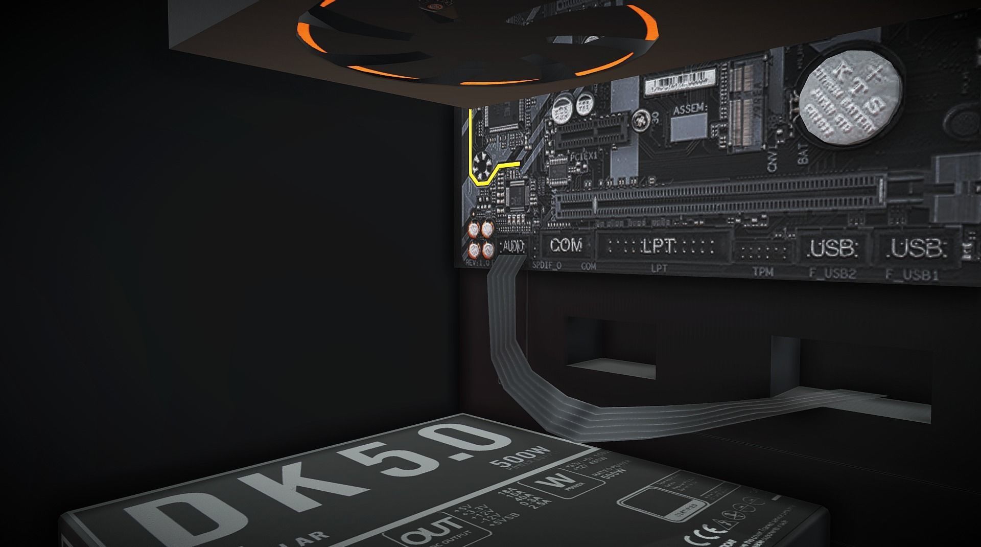 PC Case - Desktop computer with fan and LED Low-poly 3D model_10