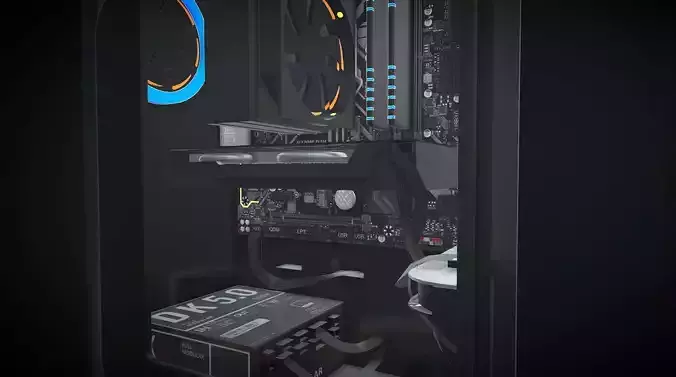 PC Case - Desktop computer with fan and LED Low-poly 3D model