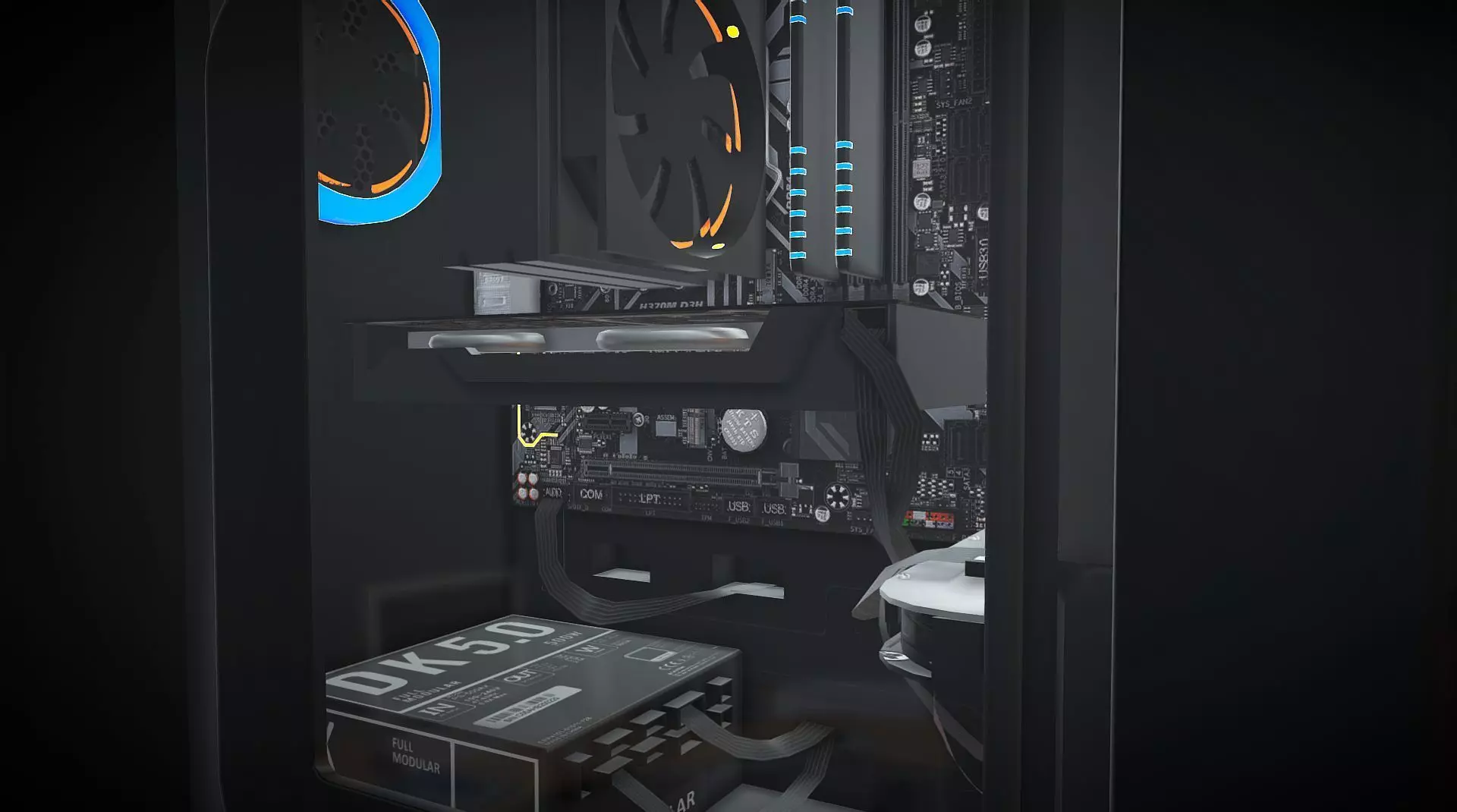 PC Case - Desktop computer with fan and LED Low-poly 3D model_0