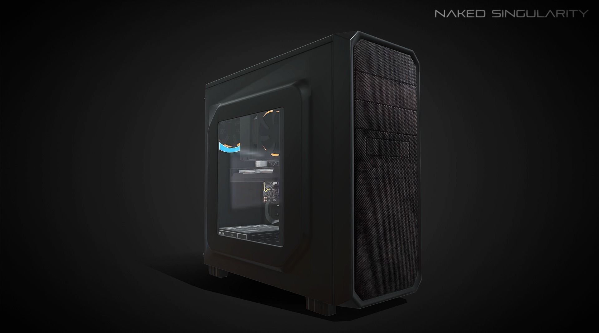 PC Case - Desktop computer with fan and LED Low-poly 3D model_2