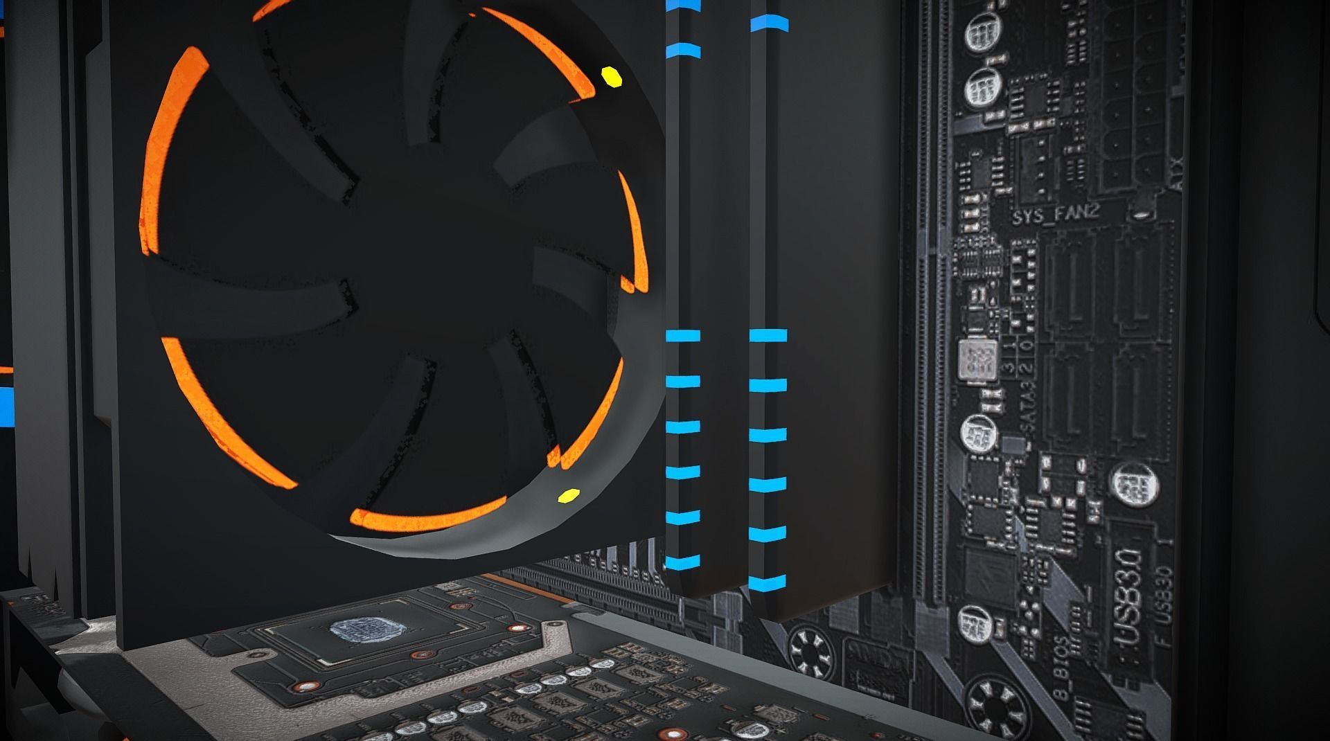 PC Case - Desktop computer with fan and LED Low-poly 3D model_9