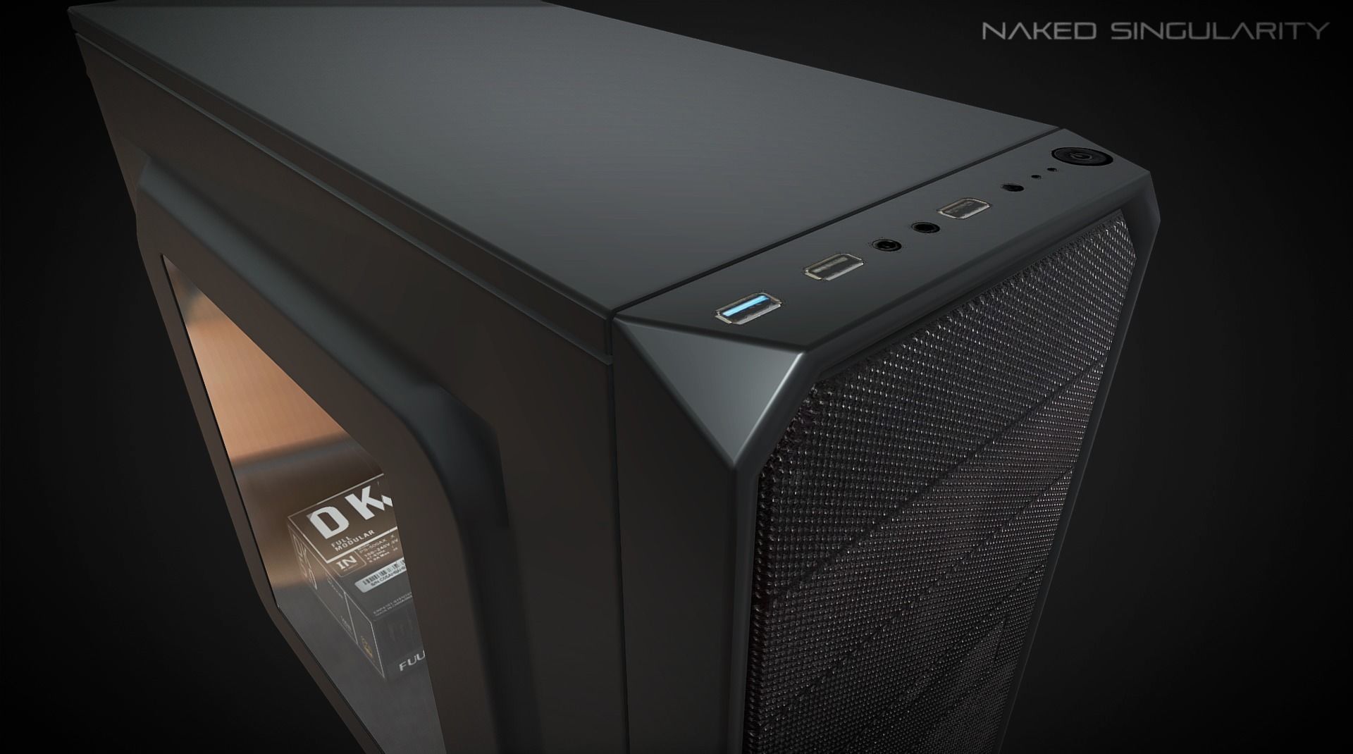 PC Case - Desktop computer with fan and LED Low-poly 3D model_5