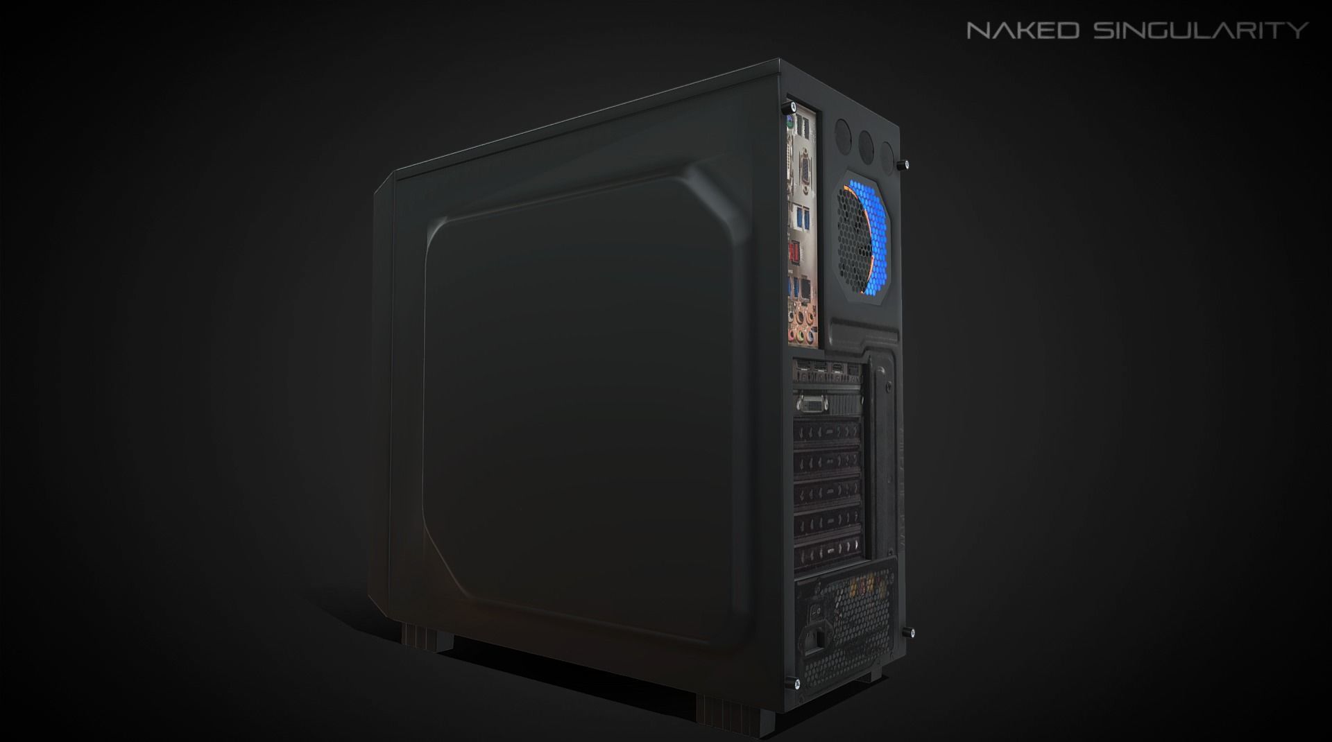 PC Case - Desktop computer with fan and LED Low-poly 3D model_7