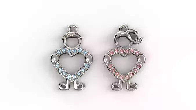 Heart Pendant with Children Boy and Girl
