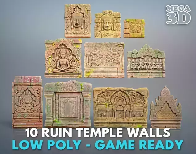 Low poly ruin Temple Walls - 240702