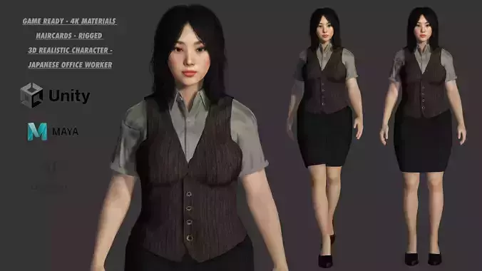 AAA 3D REALISTIC ASIAN CHARACTER-JAPANESE TEACHER  OFFICE WORKER
