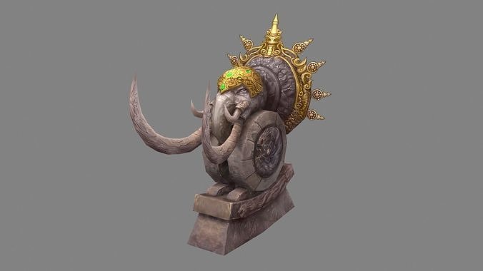 Stone elephant sculpture Low-poly 3D model