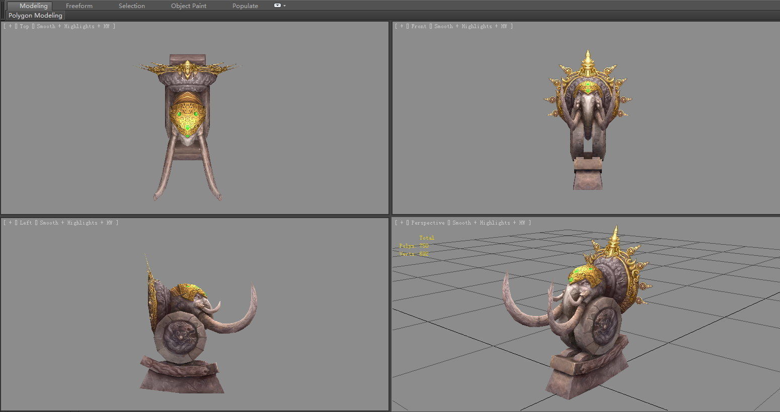 Stone elephant sculpture Low-poly 3D model_3