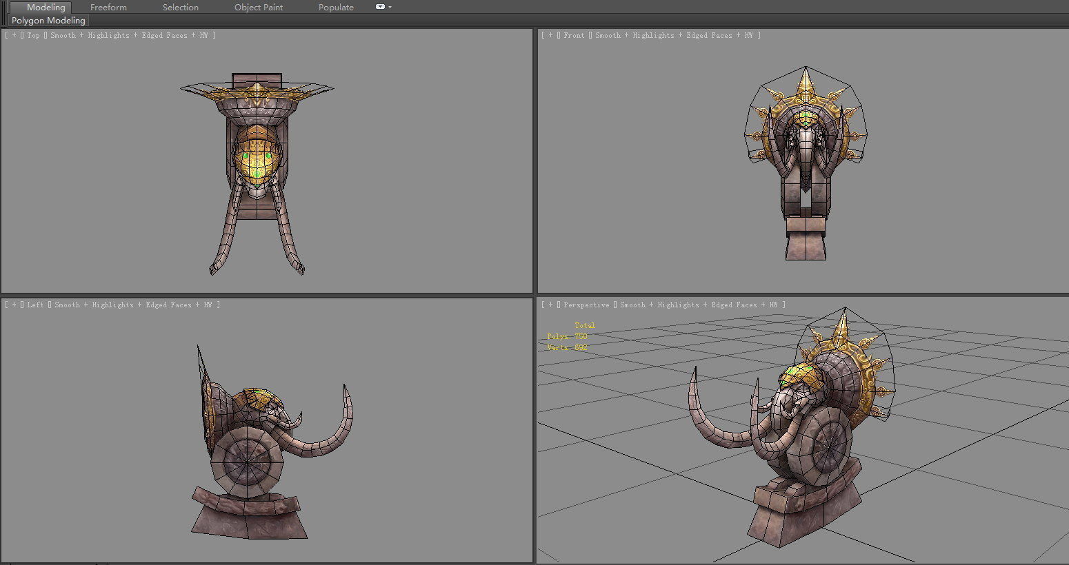 Stone elephant sculpture Low-poly 3D model_4