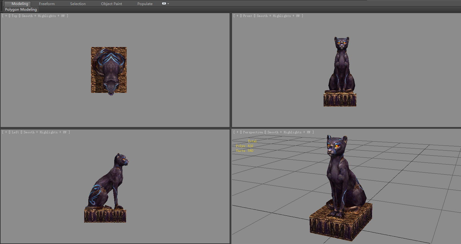 Stone panther sculpture - leopard sculpture Low-poly 3D model_4