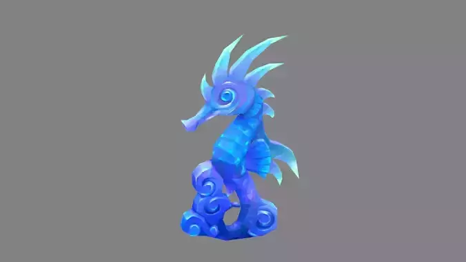 Sapphire seahorse sculpture - Jade seahorse Low-poly 3D model