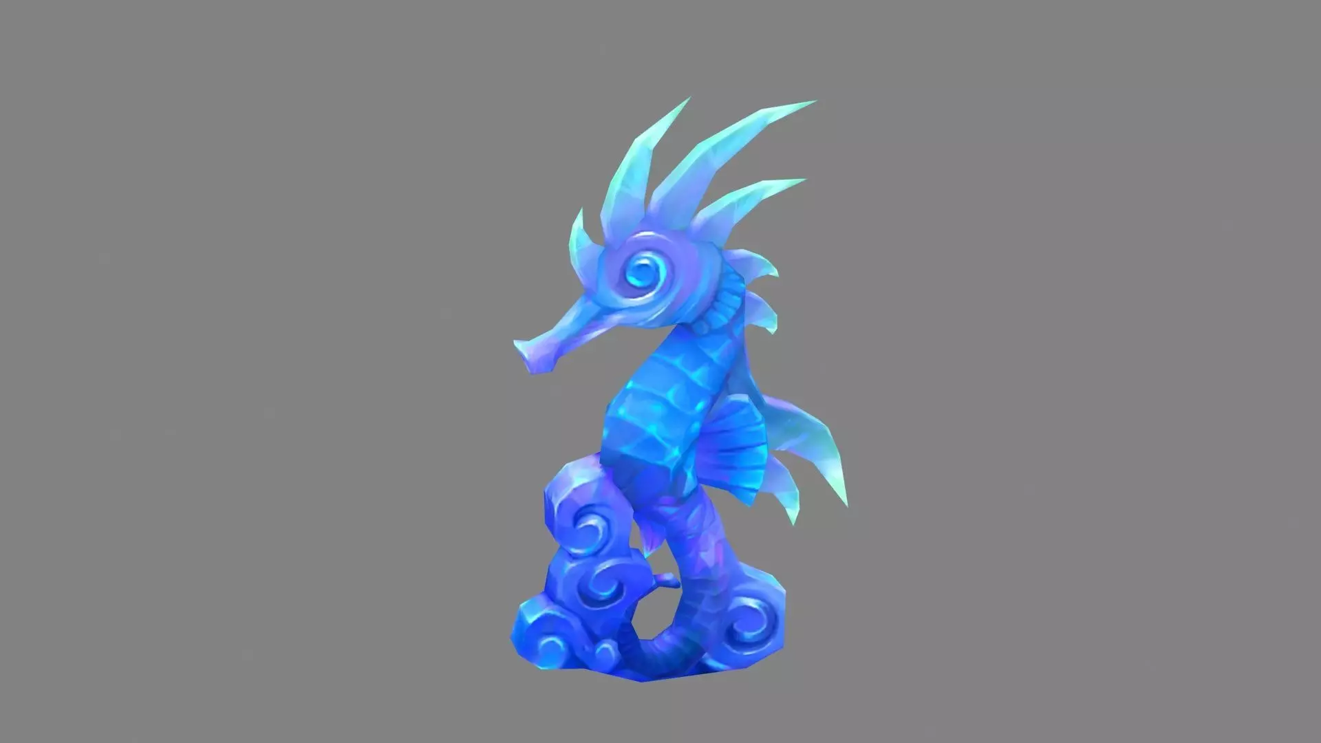 Sapphire seahorse sculpture - Jade seahorse Low-poly 3D model_0