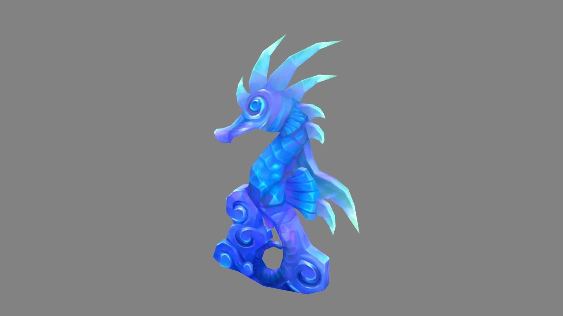 Sapphire seahorse sculpture - Jade seahorse Low-poly 3D model_1