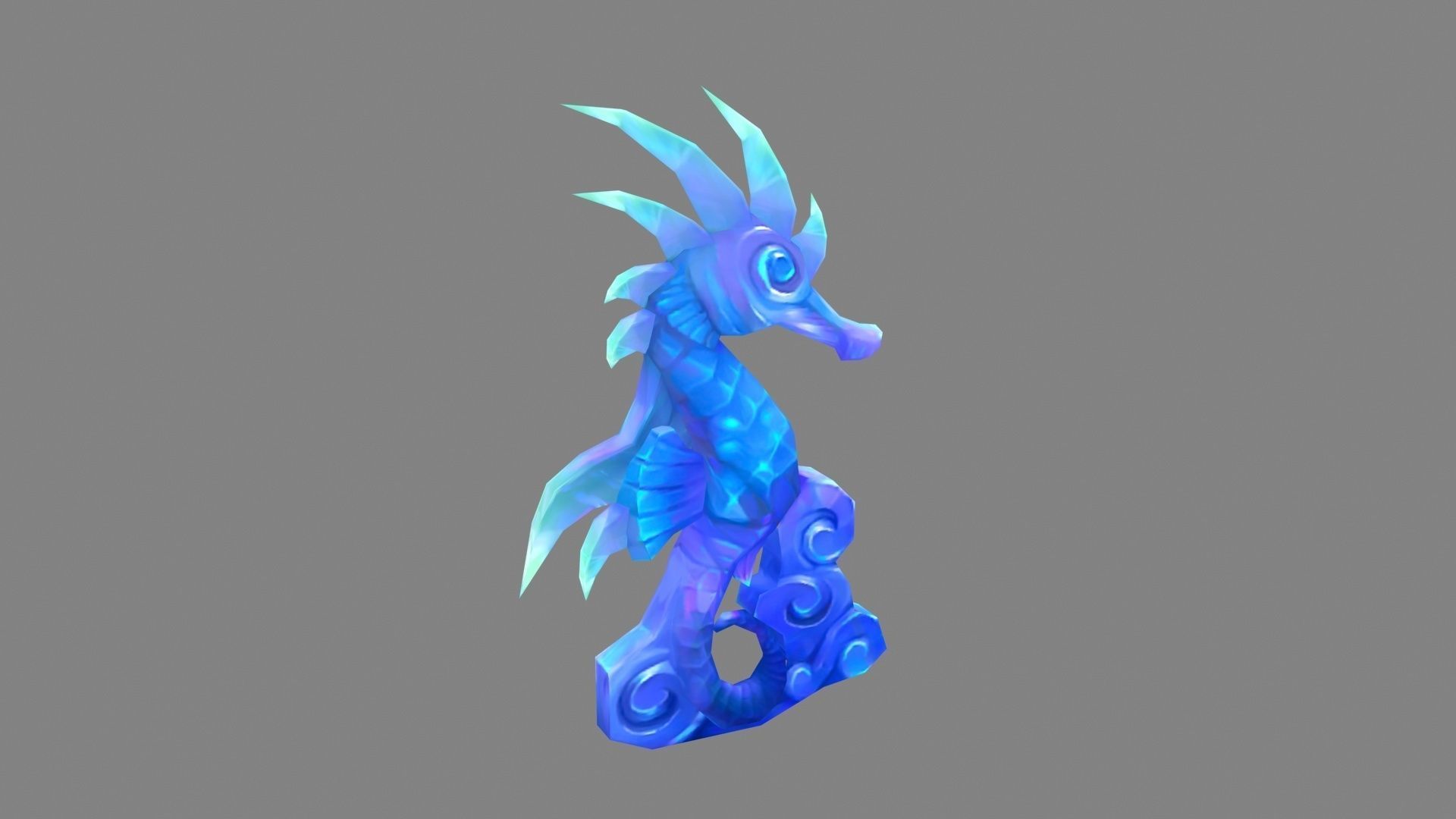 Sapphire seahorse sculpture - Jade seahorse Low-poly 3D model_2