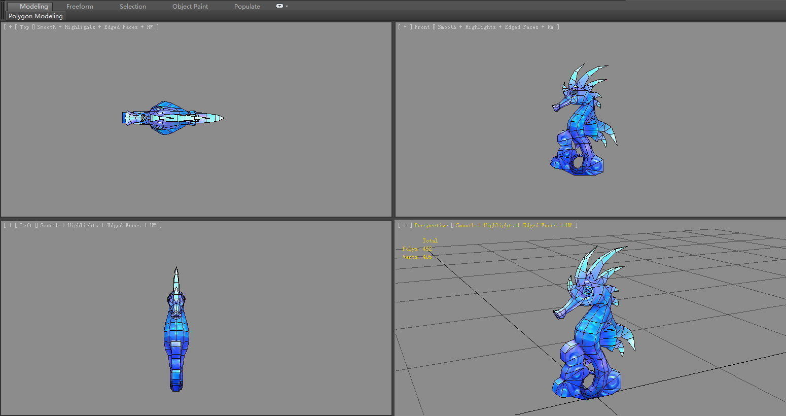 Sapphire seahorse sculpture - Jade seahorse Low-poly 3D model_4