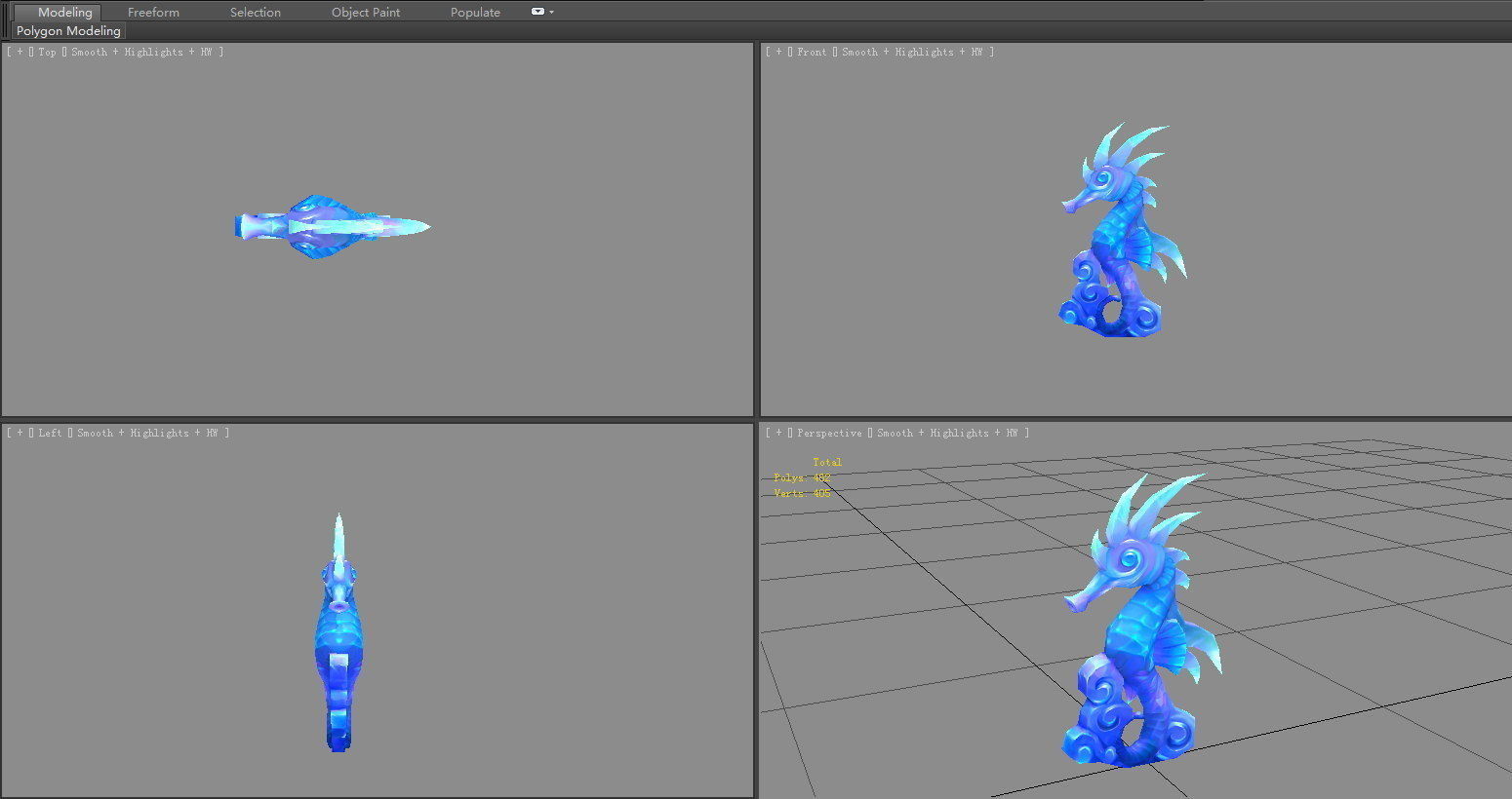 Sapphire seahorse sculpture - Jade seahorse Low-poly 3D model_3