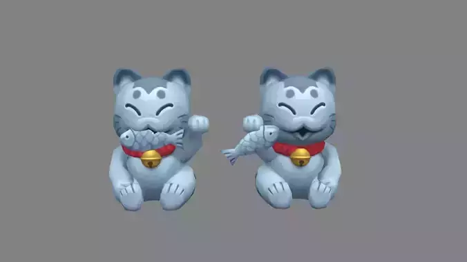 Cartoon beckoning cat - Lucky Cat - Store mascot Low-poly 3D model