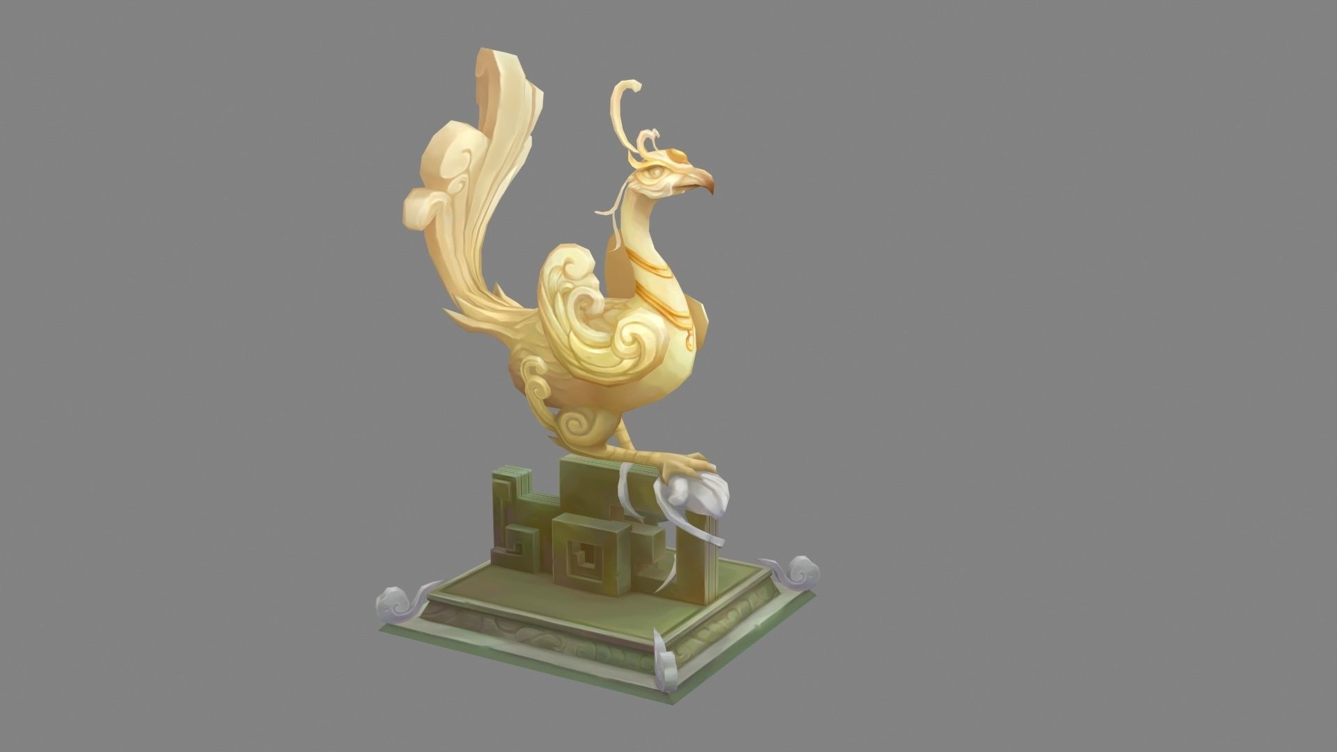 Jade Bird Sculpture Low-poly 3D model_3