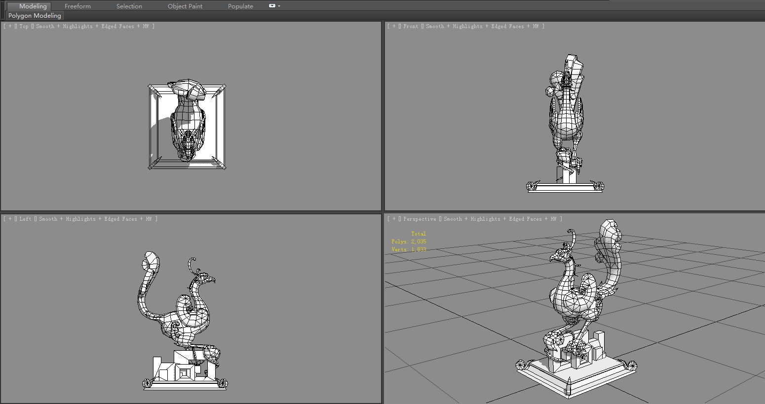 Jade Bird Sculpture Low-poly 3D model_6