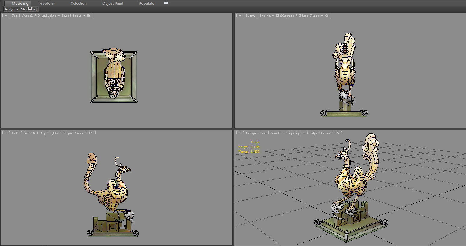 Jade Bird Sculpture Low-poly 3D model_5