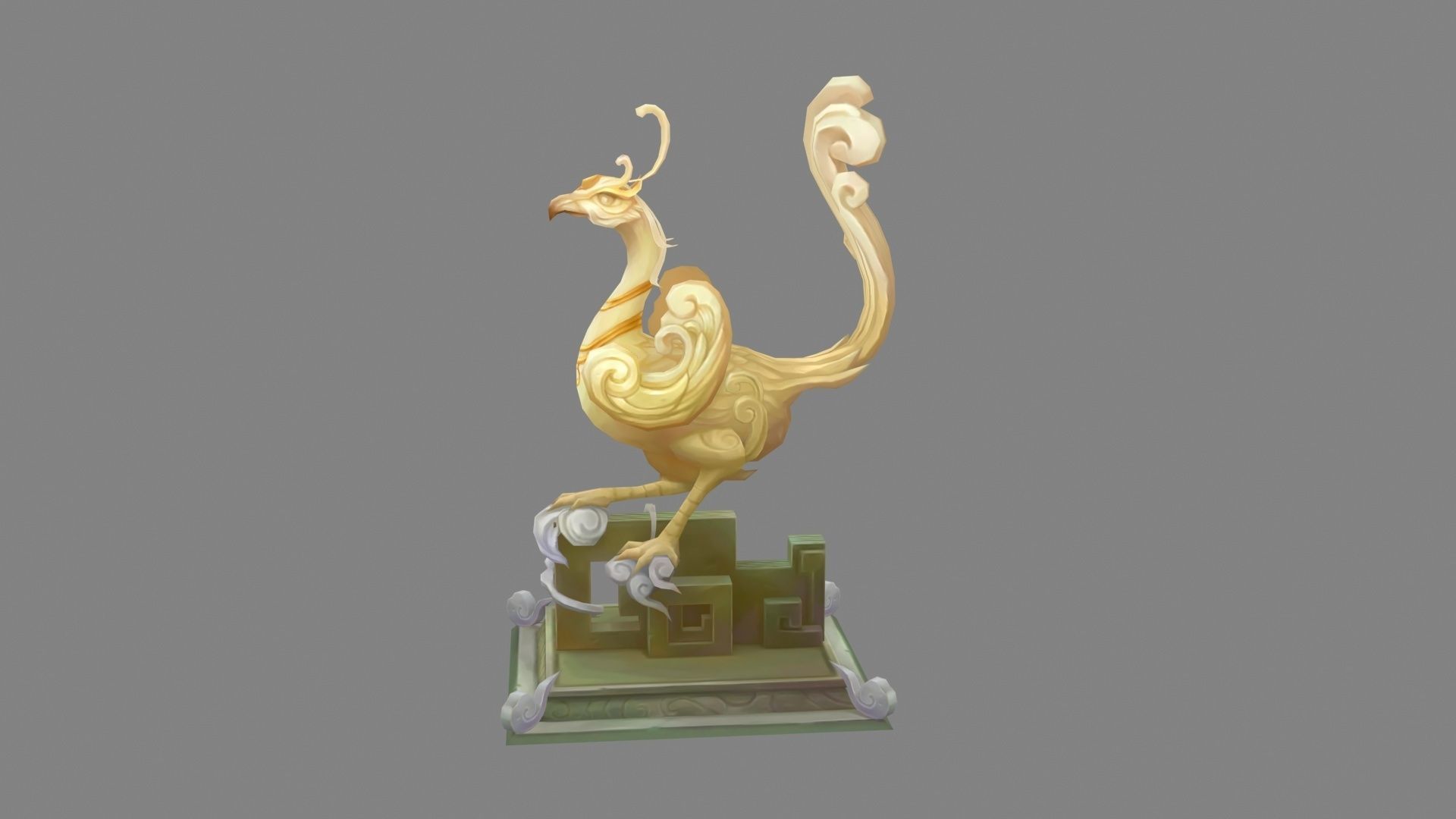 Jade Bird Sculpture Low-poly 3D model_1