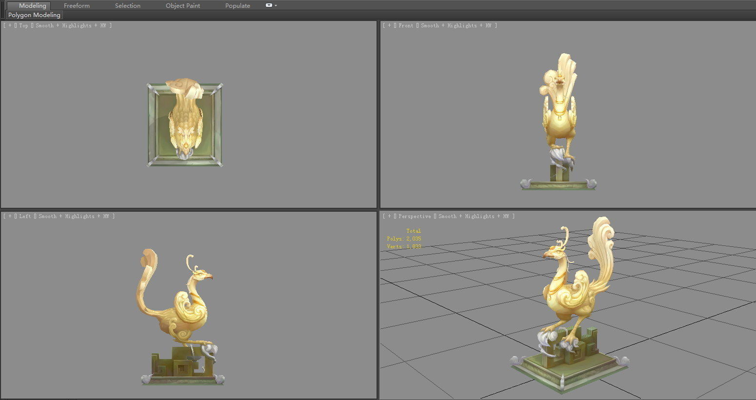 Jade Bird Sculpture Low-poly 3D model_4