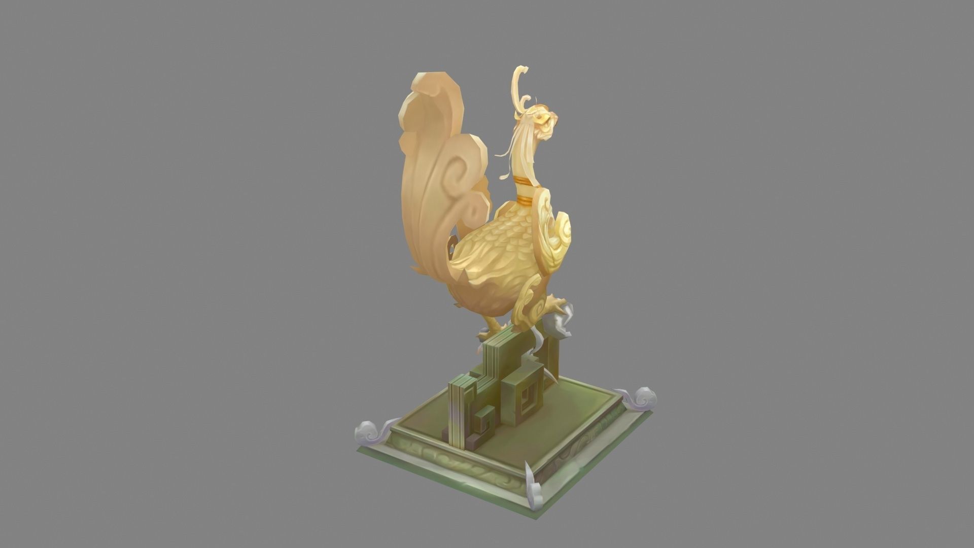 Jade Bird Sculpture Low-poly 3D model_2
